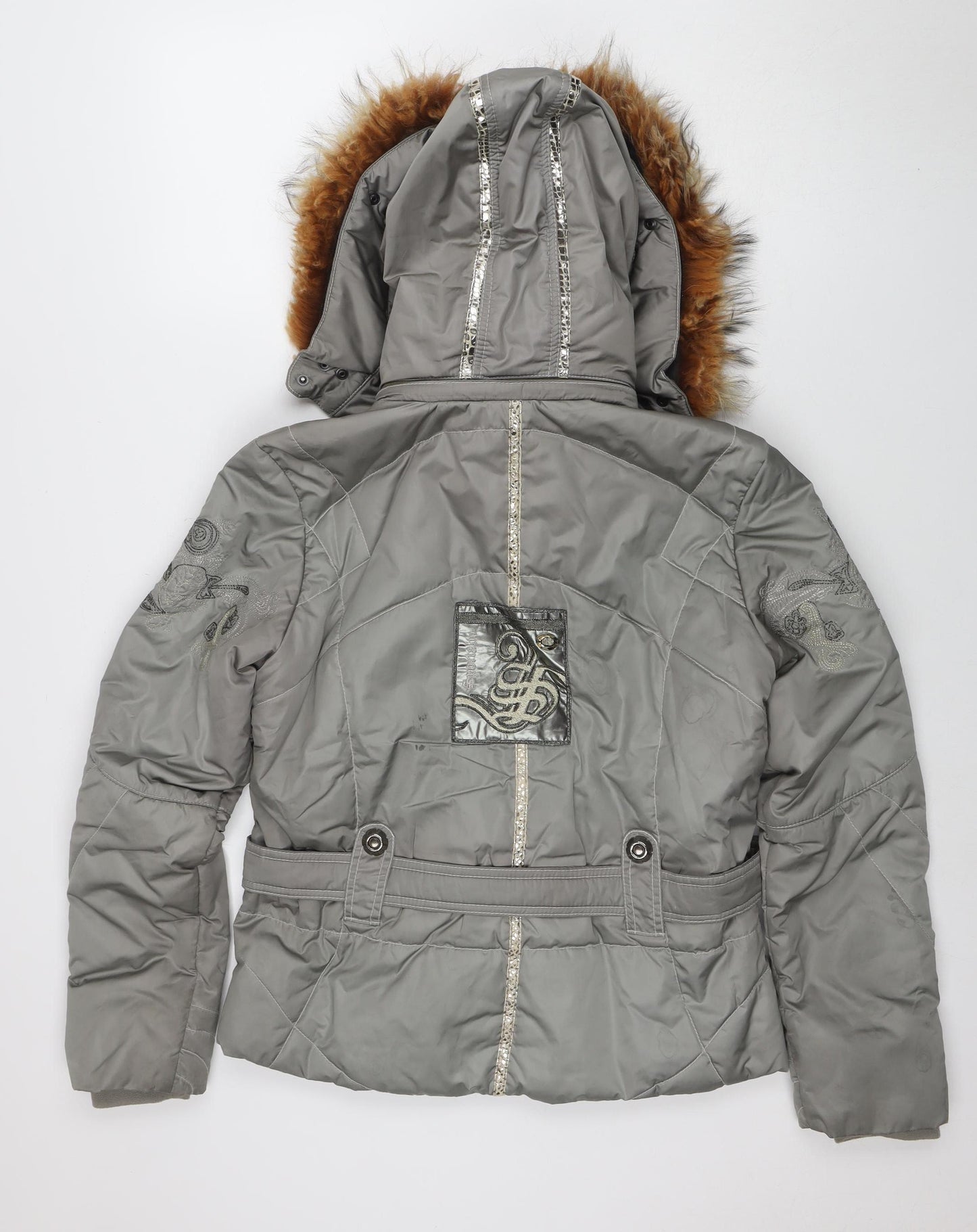 Sportalm Womens Grey Hooded Belted Puffer Jacket Size 8