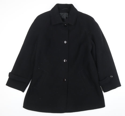 C&A Women Black Wool Mid-Length Overcoat Size 18