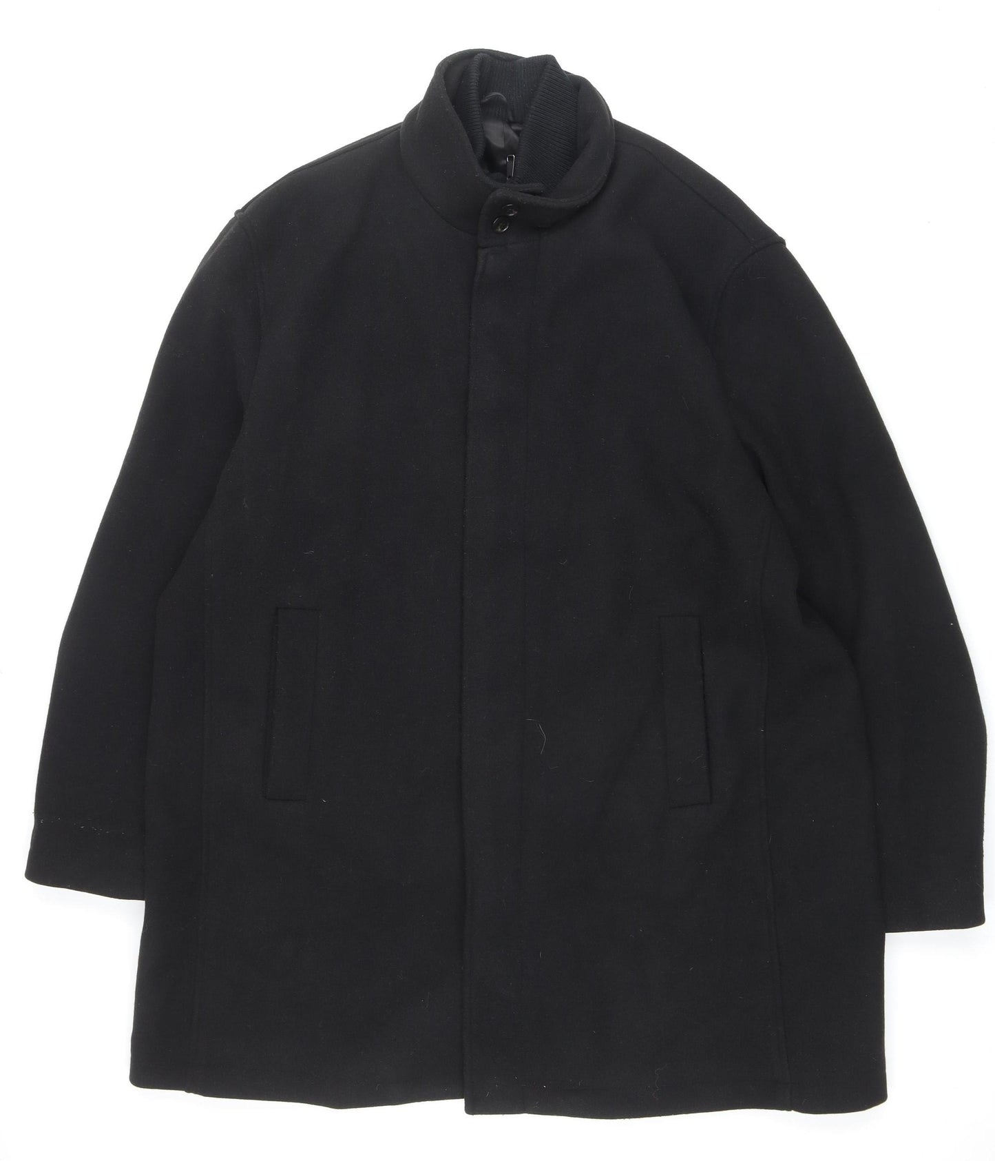 Next Mens Black 2XL Classic Mid-Length Overcoat