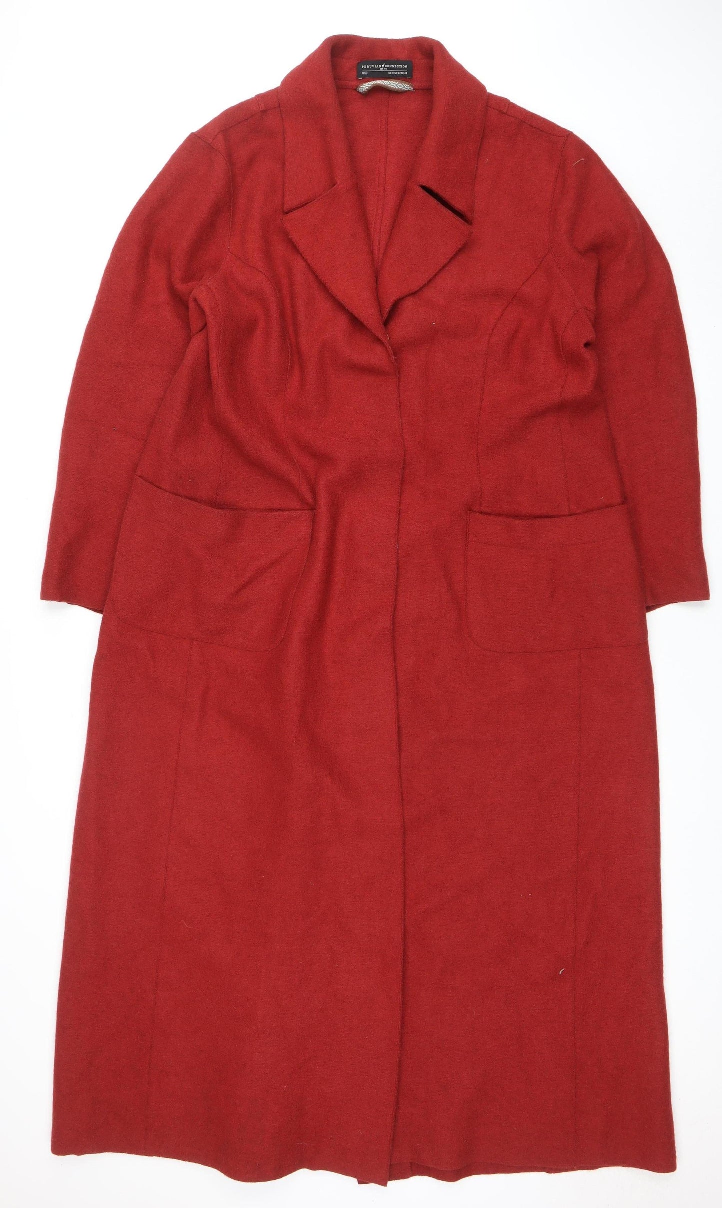 Peruvian Connection Women's Red Alpaca Wool Long Coatigan UK 22