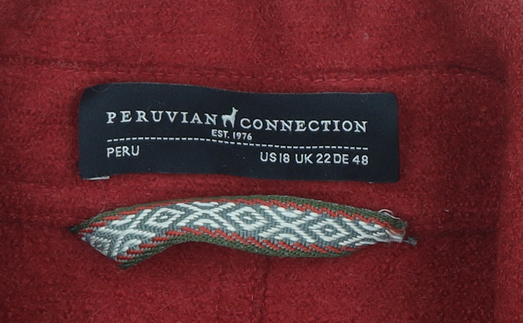 Peruvian Connection Women's Red Alpaca Wool Long Coatigan UK 22