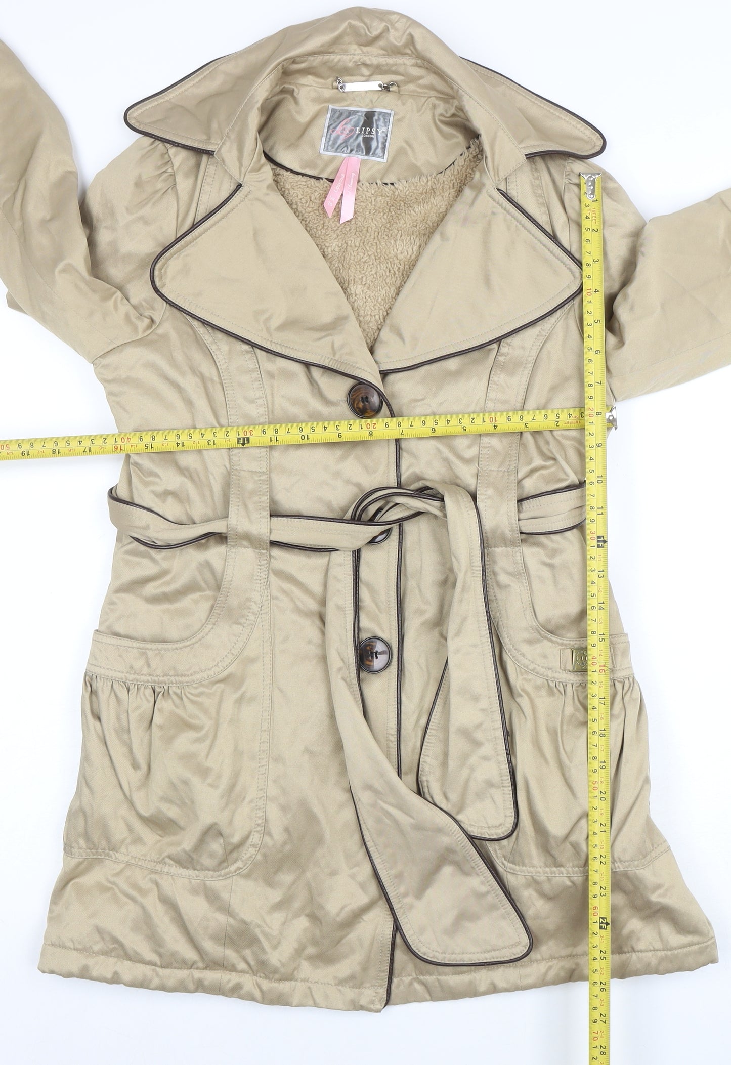 Lipsy Women’s Beige Trench Coat Size 10 Belted Classic Style