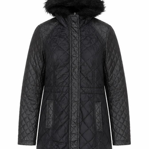 South Women’s Black Quilted Hooded Jacket UK 8 Faux Fur Trim
