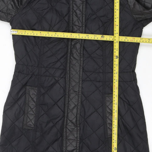 South Women’s Black Quilted Hooded Jacket UK 8 Faux Fur Trim