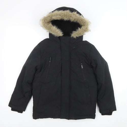 George Boys Black Hooded Faux Fur Trim Winter Parka Coat 8-9 Years
