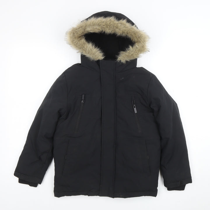 George Boys Black Hooded Faux Fur Trim Winter Parka Coat 8-9 Years