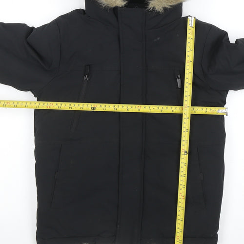 George Boys Black Hooded Faux Fur Trim Winter Parka Coat 8-9 Years