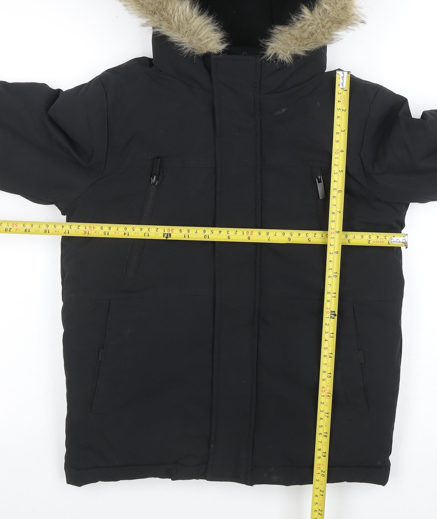 George Boys Black Hooded Faux Fur Trim Winter Parka Coat 8-9 Years