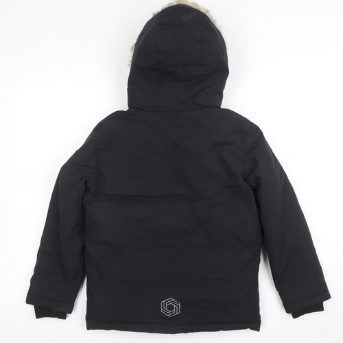 George Boys Black Hooded Faux Fur Trim Winter Parka Coat 8-9 Years