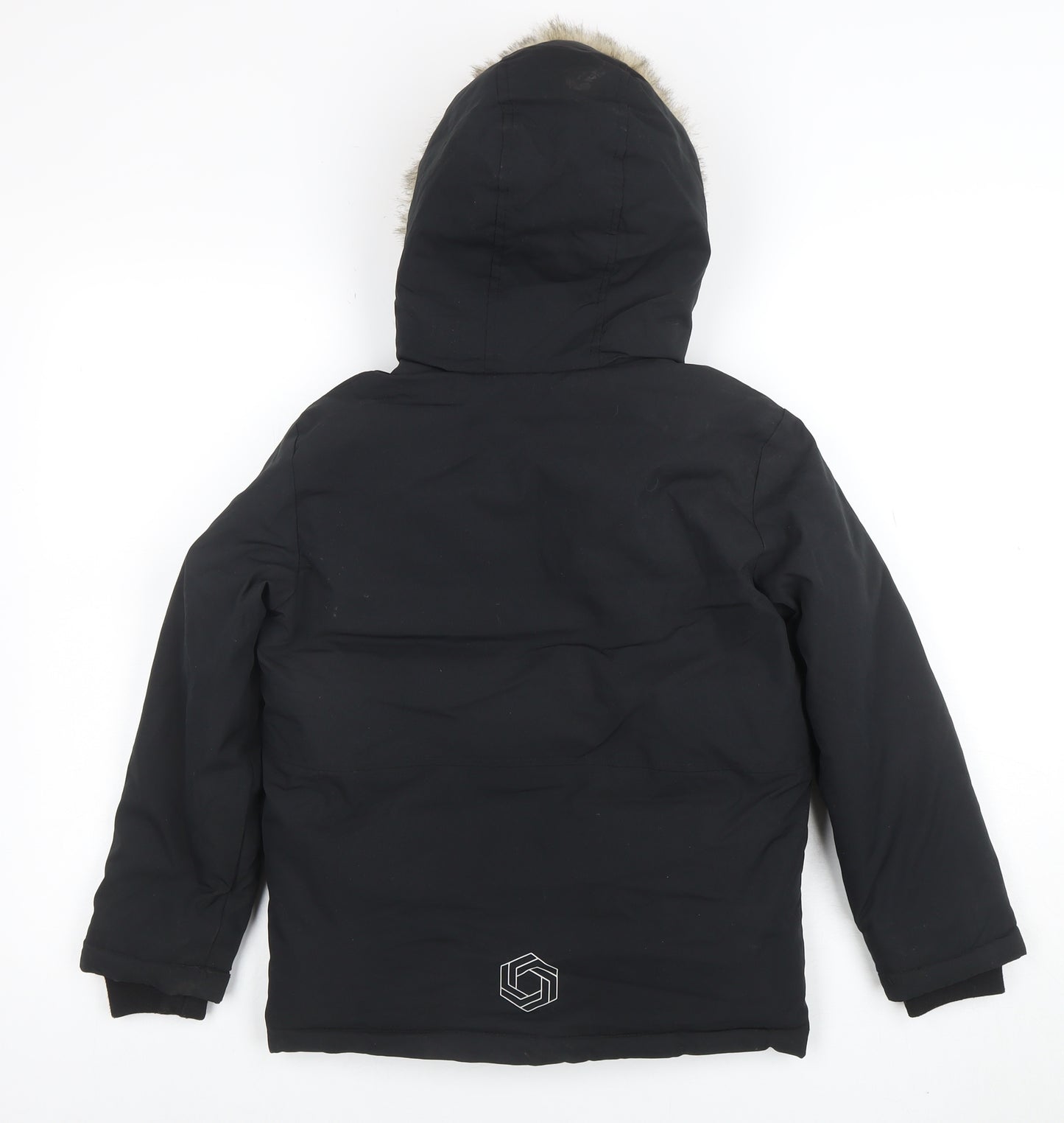 George Boys Black Hooded Faux Fur Trim Winter Parka Coat 8-9 Years