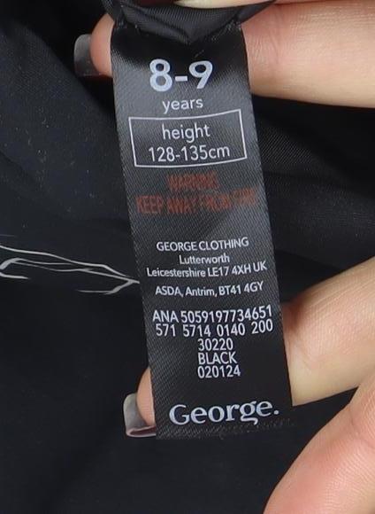 George Boys Black Hooded Faux Fur Trim Winter Parka Coat 8-9 Years