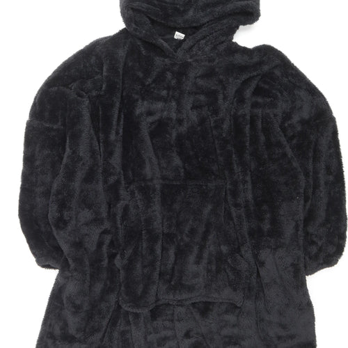 Dunelm Women Black Fleece Hooded Robe One Size Winter Wear
