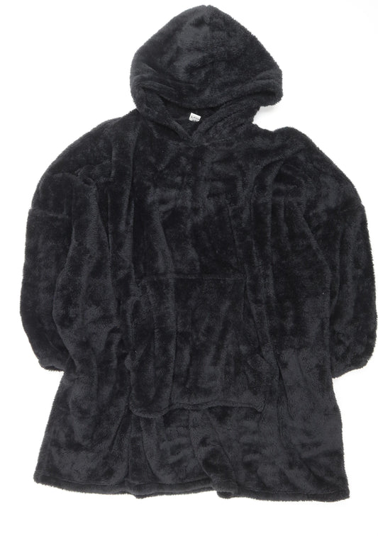 Dunelm Women Black Fleece Hooded Robe One Size Winter Wear