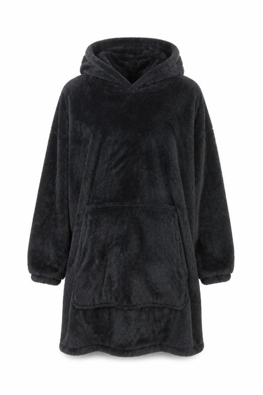 Dunelm Women Black Fleece Hooded Robe One Size Winter Wear