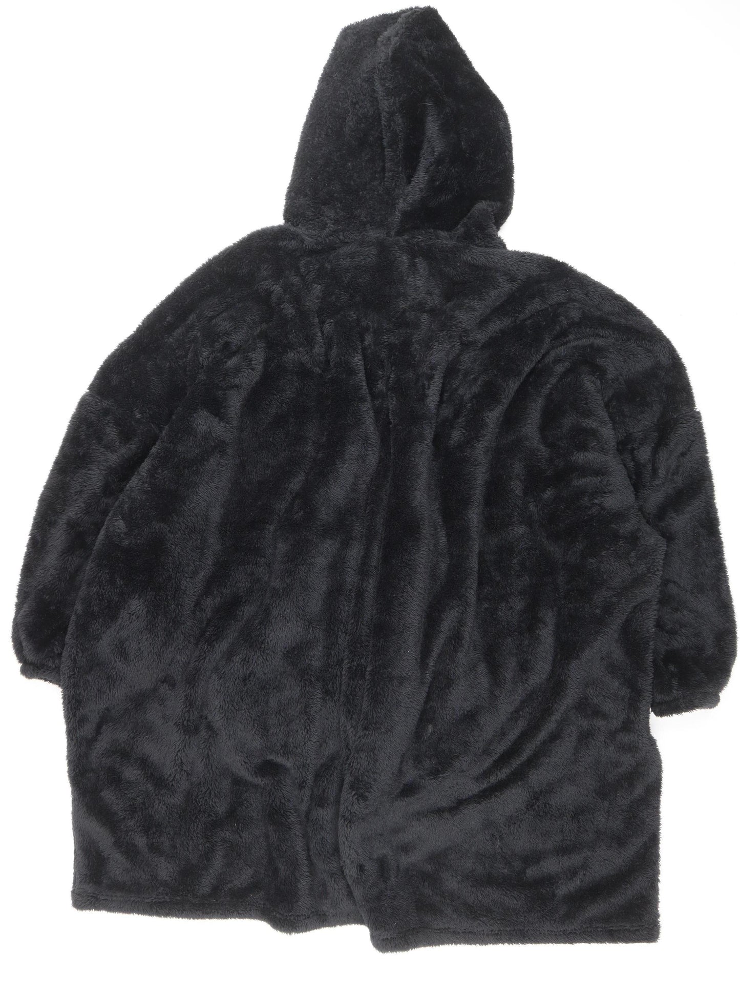 Dunelm Women Black Fleece Hooded Robe One Size Winter Wear