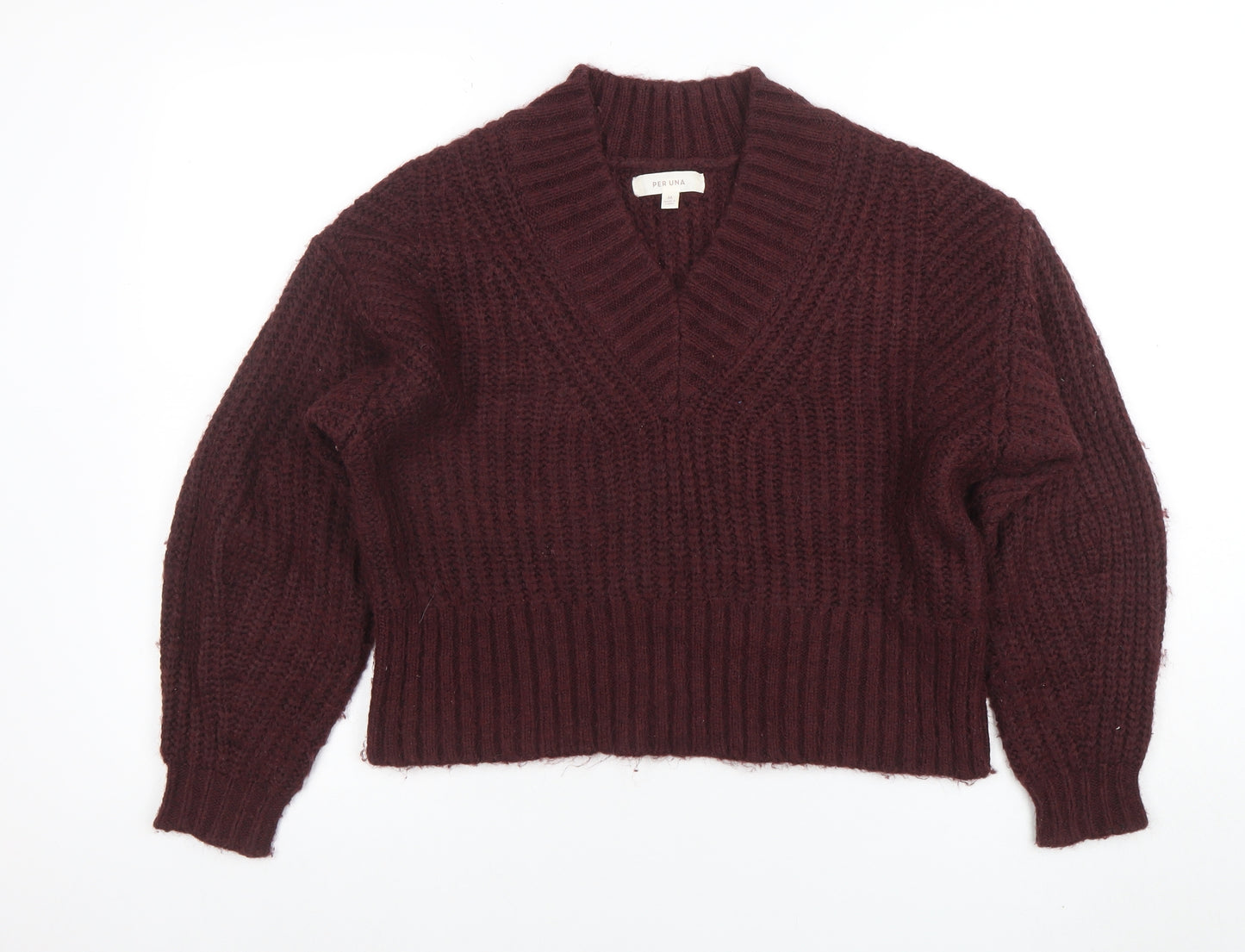 Marks and Spencer Per Una Women's Brown V-Neck Chunky Knit Jumper Size M