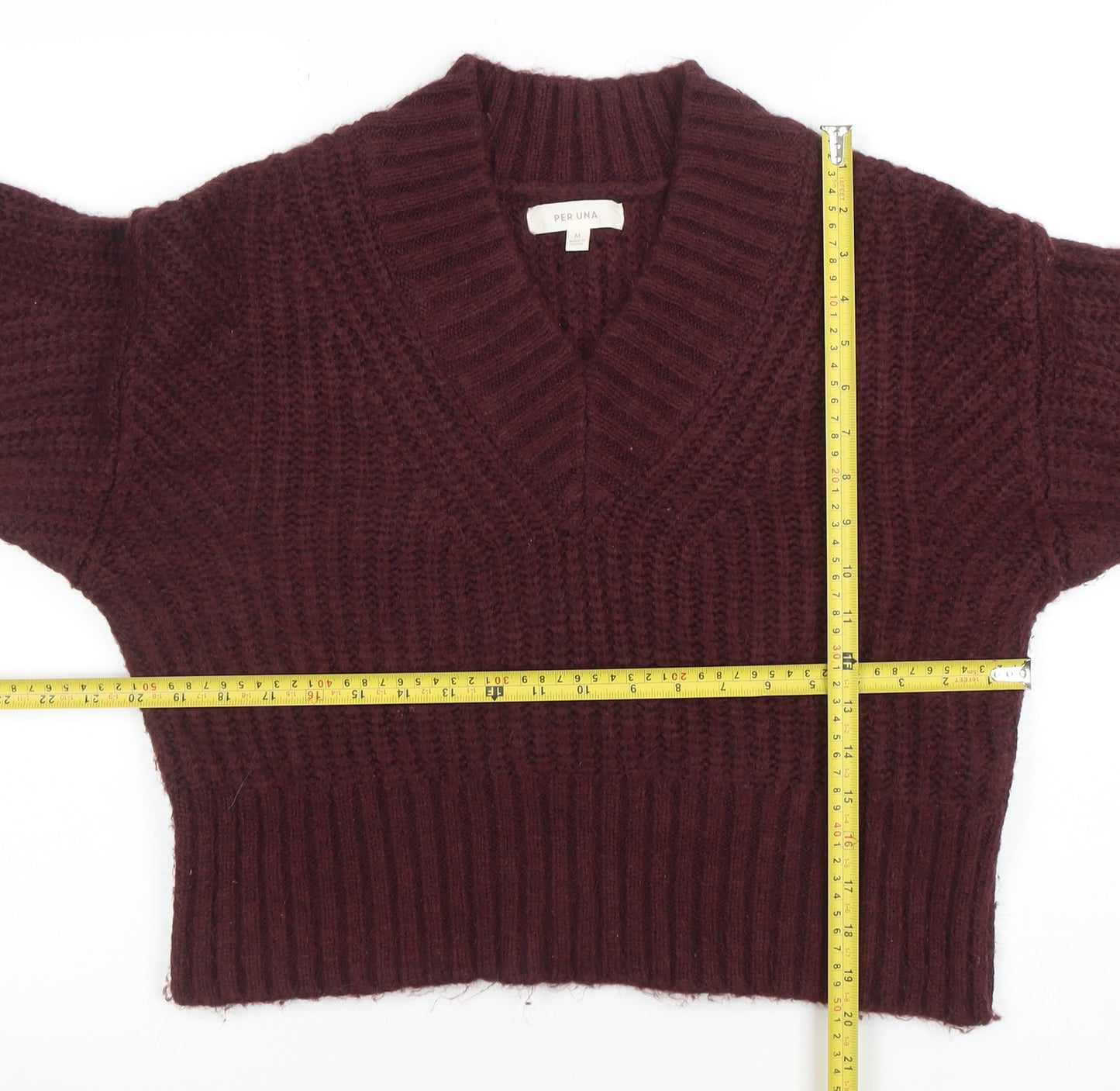 Marks and Spencer Per Una Women's Brown V-Neck Chunky Knit Jumper Size M