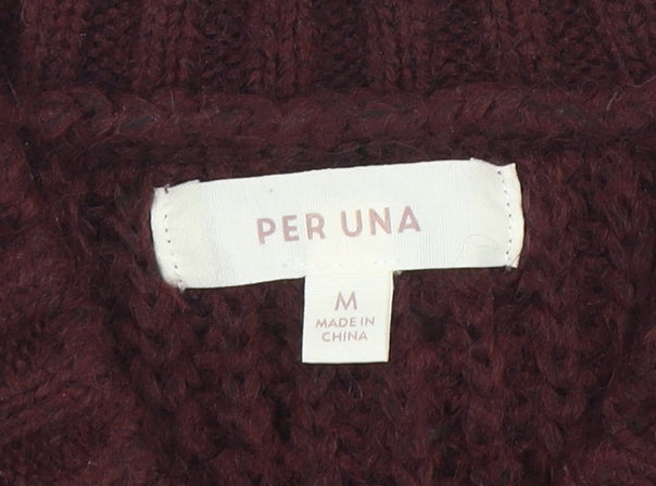Marks and Spencer Per Una Women's Brown V-Neck Chunky Knit Jumper Size M