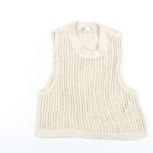 Hollister Women's Beige XS Open Knit Sleeveless Cotton Vest
