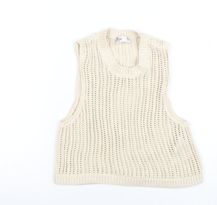 Hollister Women's Beige XS Open Knit Sleeveless Cotton Vest