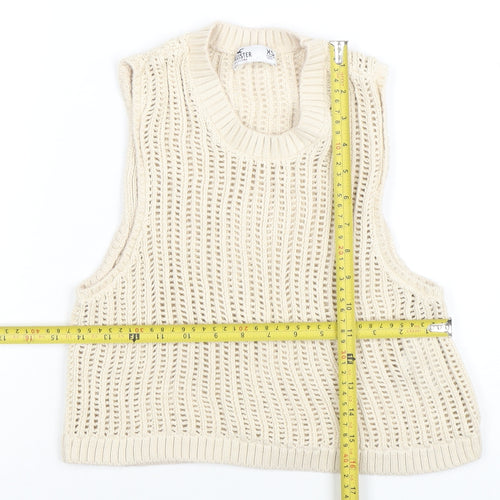 Hollister Women's Beige XS Open Knit Sleeveless Cotton Vest