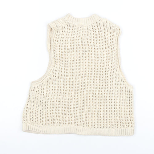 Hollister Women's Beige XS Open Knit Sleeveless Cotton Vest