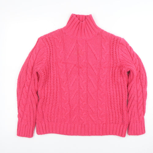 Marks and Spencer Women’s Pink Roll Neck Chunky Cable Knit Jumper Size S