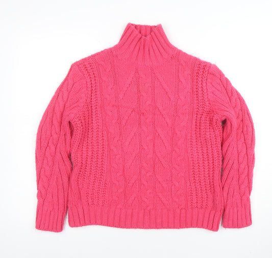 Marks and Spencer Women’s Pink Roll Neck Chunky Cable Knit Jumper Size S