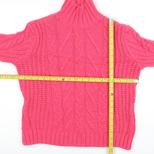 Marks and Spencer Women’s Pink Roll Neck Chunky Cable Knit Jumper Size S