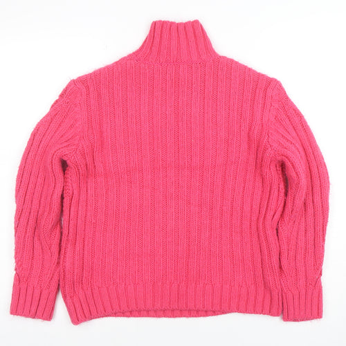 Marks and Spencer Women’s Pink Roll Neck Chunky Cable Knit Jumper Size S