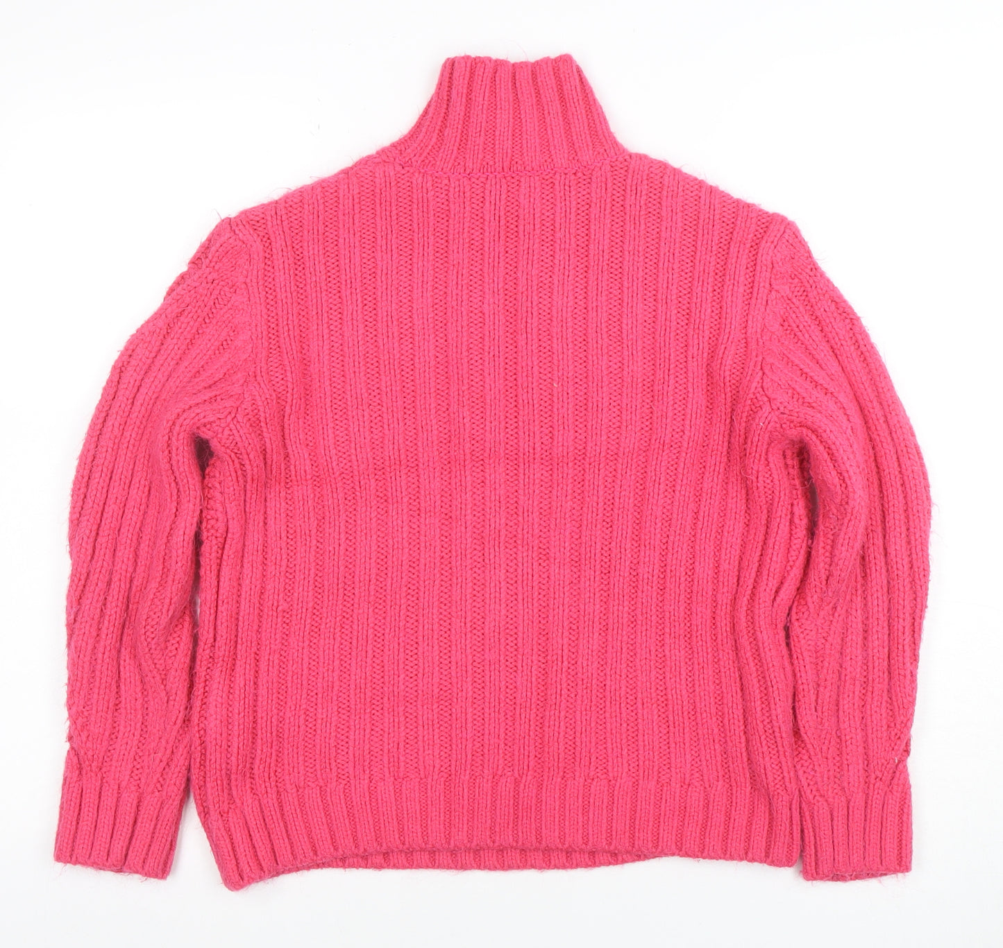 Marks and Spencer Women’s Pink Roll Neck Chunky Cable Knit Jumper Size S