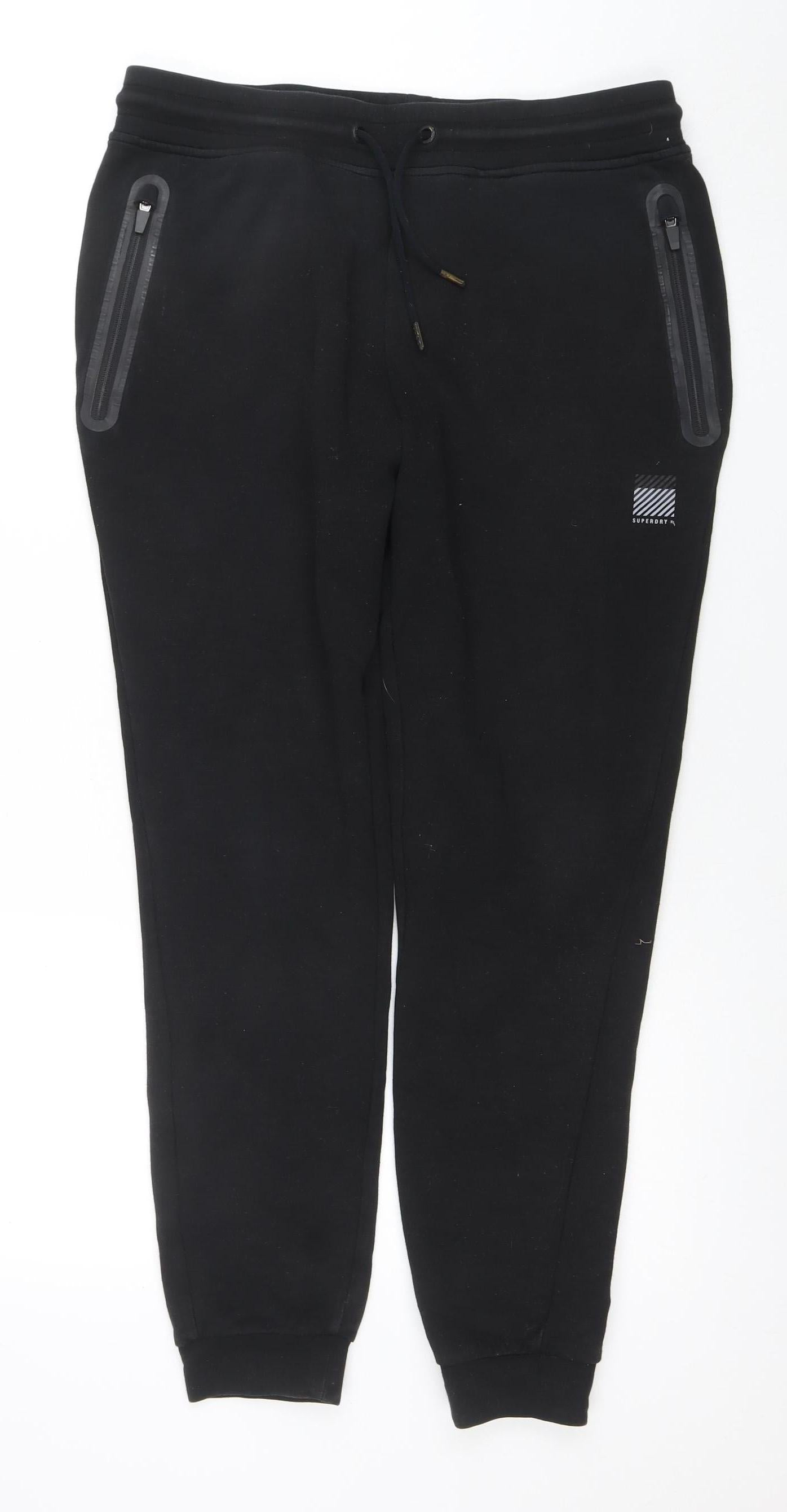 Superdry Sport Men's Black Jogger Trousers Medium Zip Pocket Drawstring
