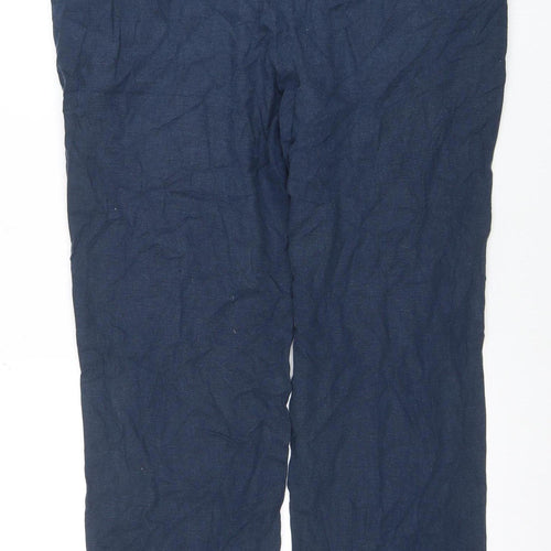 Marks and Spencer Men's Blue Linen Blend Regular Fit Chino Trousers 40W 31L