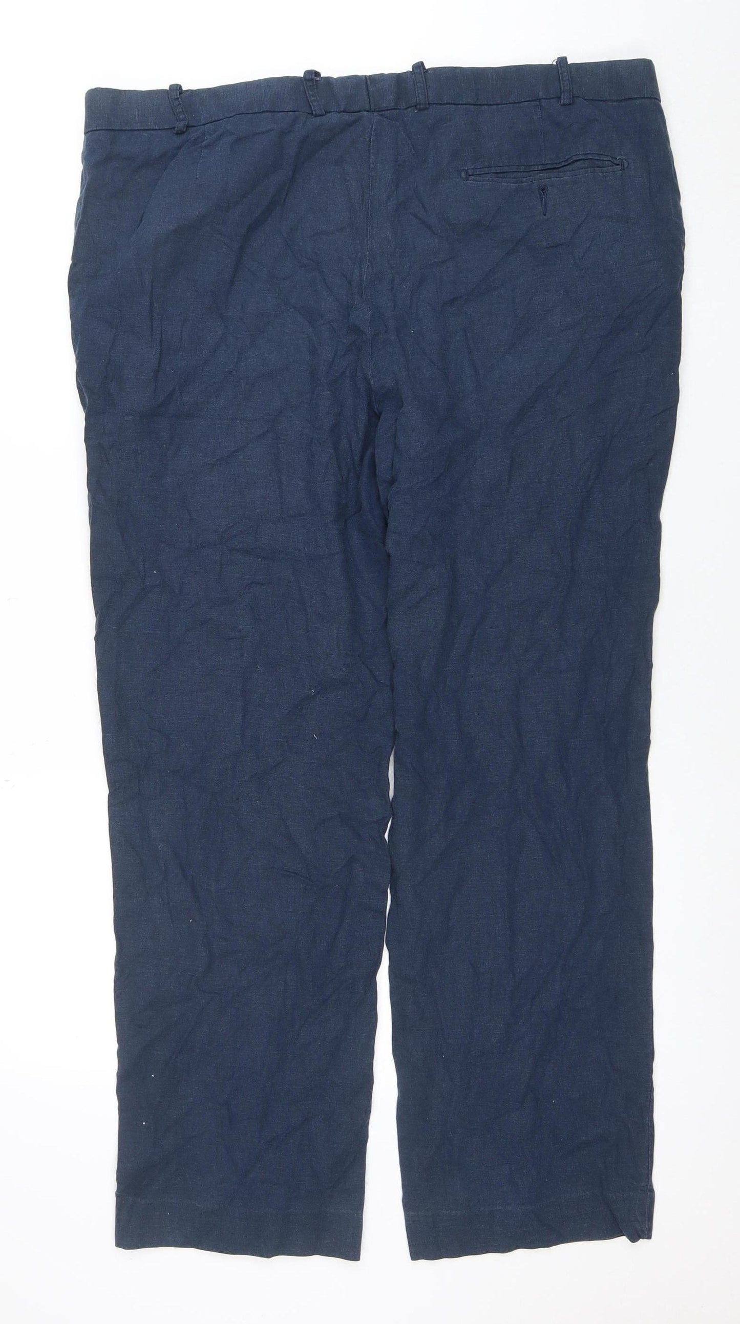 Marks and Spencer Men's Blue Linen Blend Regular Fit Chino Trousers 40W 31L