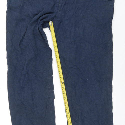 Marks and Spencer Men's Blue Linen Blend Regular Fit Chino Trousers 40W 31L