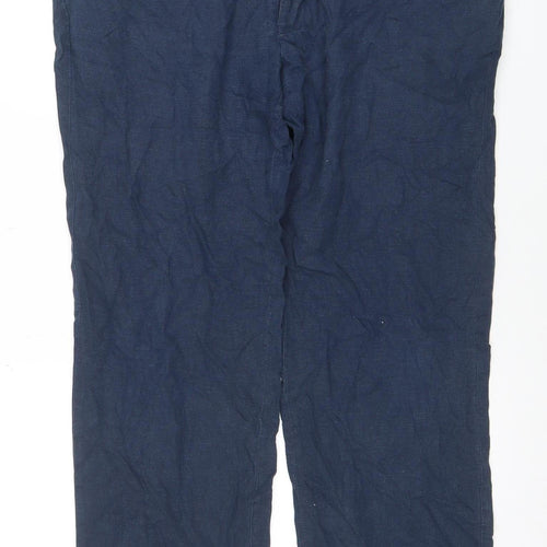 Marks and Spencer Men's Blue Linen Blend Regular Fit Chino Trousers 40W 31L