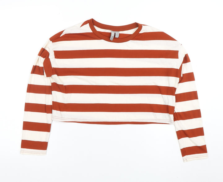 ASOS Women’s Multicoloured Striped Cropped Long Sleeve T-Shirt Size 10