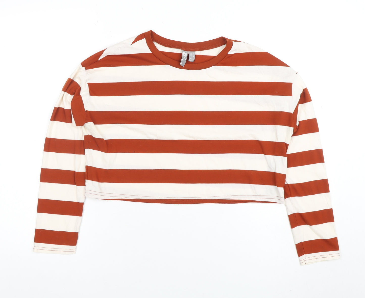 ASOS Women’s Multicoloured Striped Cropped Long Sleeve T-Shirt Size 10