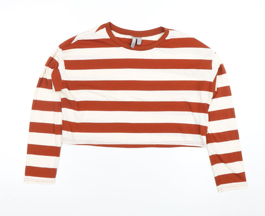 ASOS Women’s Multicoloured Striped Cropped Long Sleeve T-Shirt Size 10