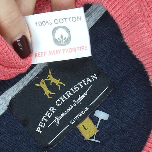 Peter Christian Men's Pink Cotton Crew Neck Pullover Jumper Size L