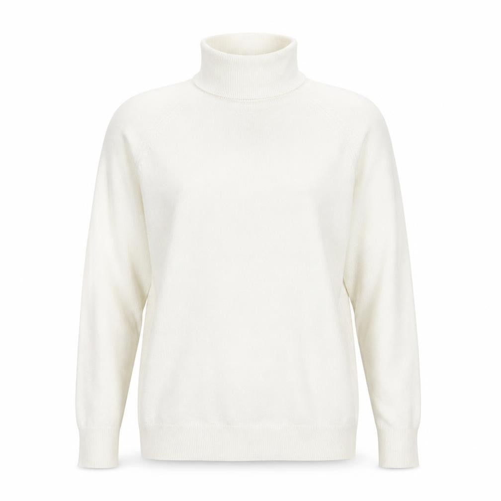 Front view of Jonelle women’s ivory roll neck acrylic jumper, size UK 12