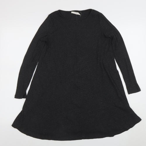 Mango Women Black Knit Long Sleeve A-Line Knee Length Dress Size 10