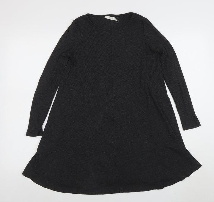 Mango Women Black Knit Long Sleeve A-Line Knee Length Dress Size 10