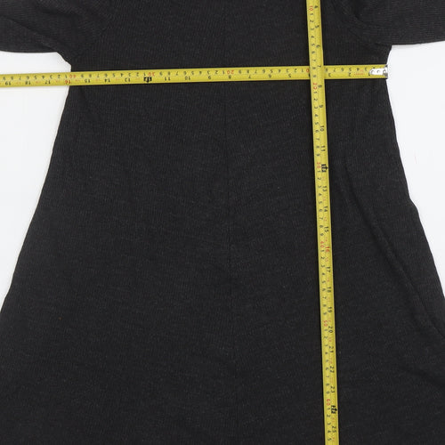 Mango Women Black Knit Long Sleeve A-Line Knee Length Dress Size 10