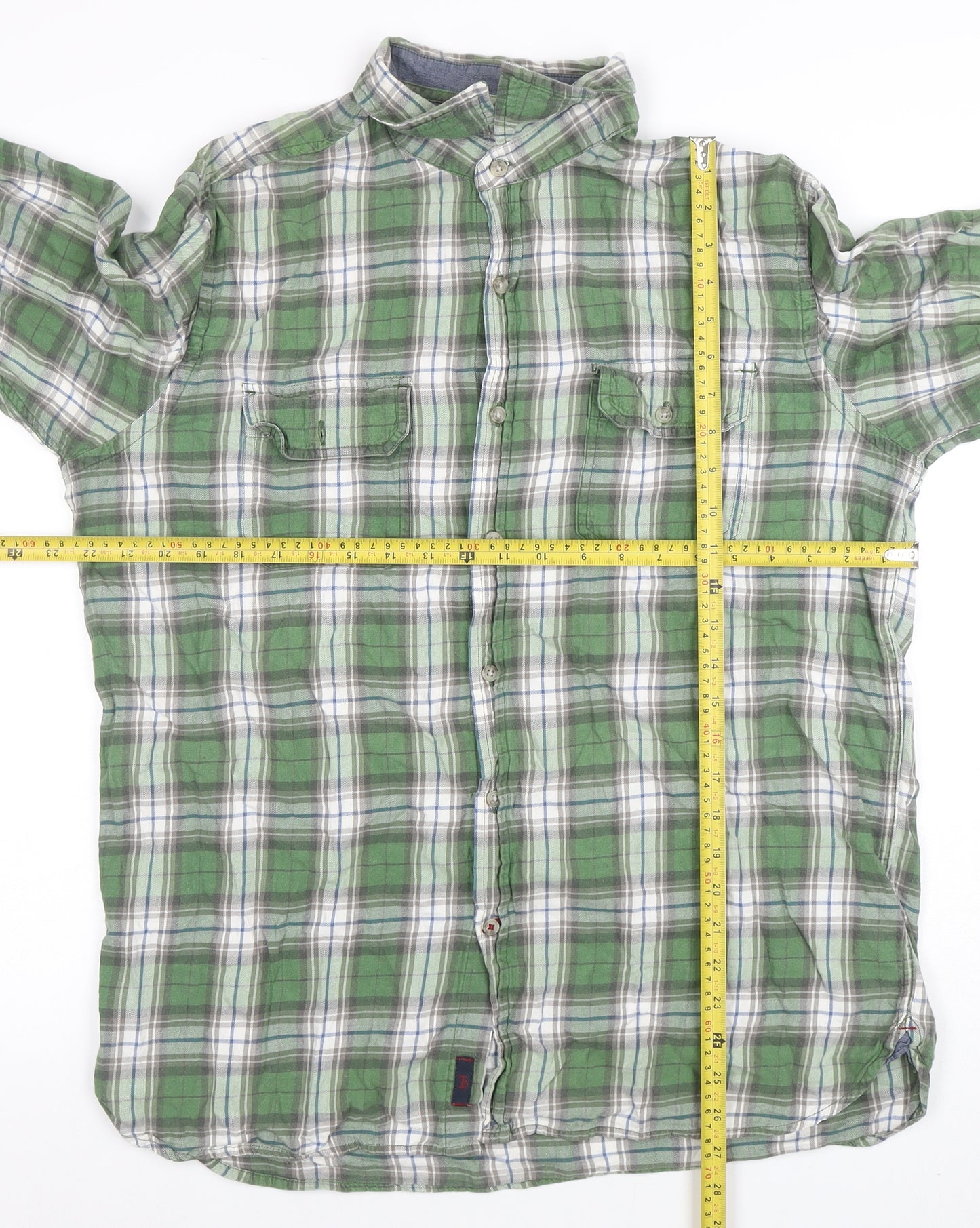 Hudson North Men's Green Plaid Cotton Button-Up Shirt Size L