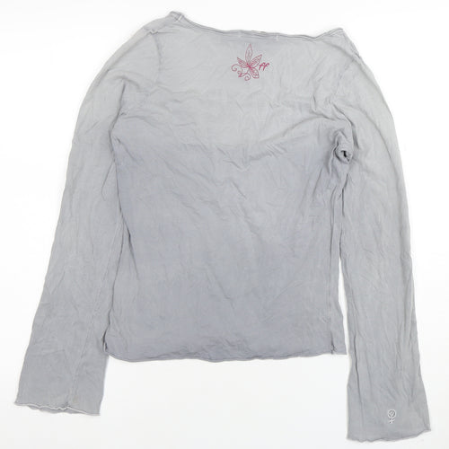Fat Face Womens Grey Long Sleeve Cotton V-Neck Basic Top Size 10