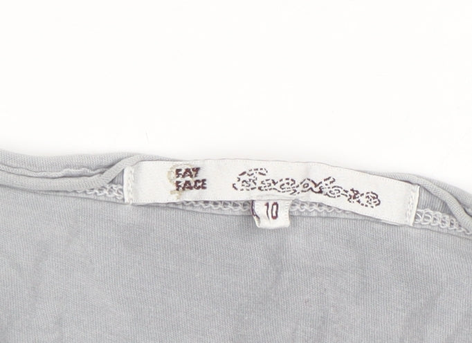 Fat Face Womens Grey Long Sleeve Cotton V-Neck Basic Top Size 10