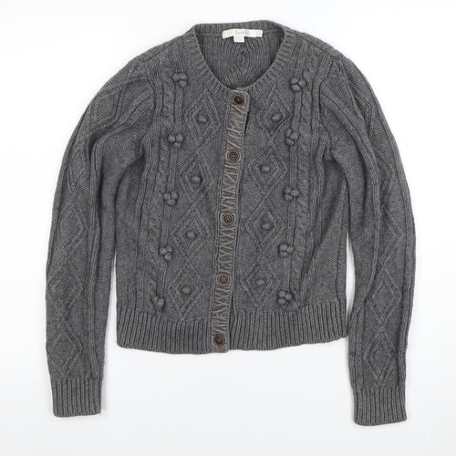 Boden Women Grey Wool Blend Cable-Knit Button Cardigan Size 8