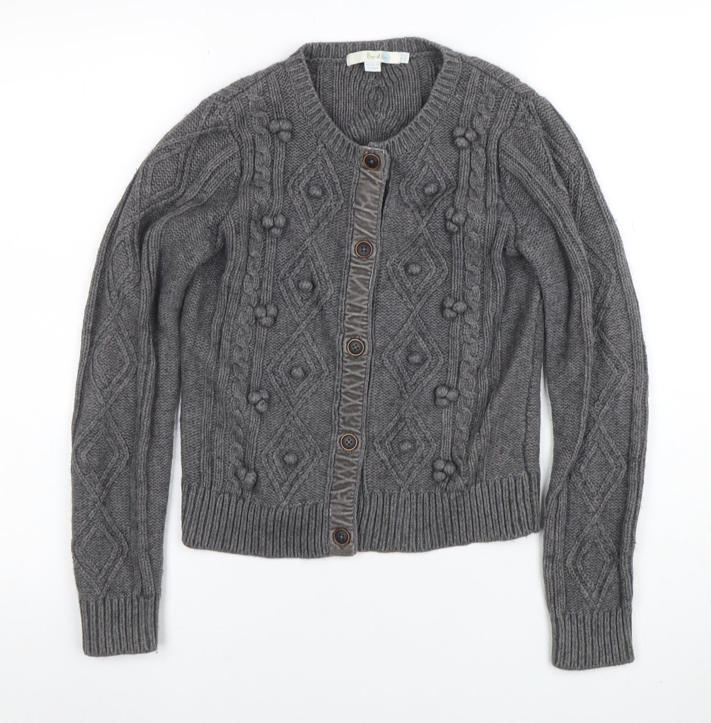 Boden Women Grey Wool Blend Cable-Knit Button Cardigan Size 8