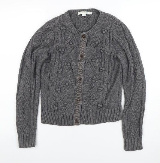 Boden Women Grey Wool Blend Cable-Knit Button Cardigan Size 8
